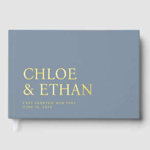 Dusty Blue Modern Wedding Foil Guest Book