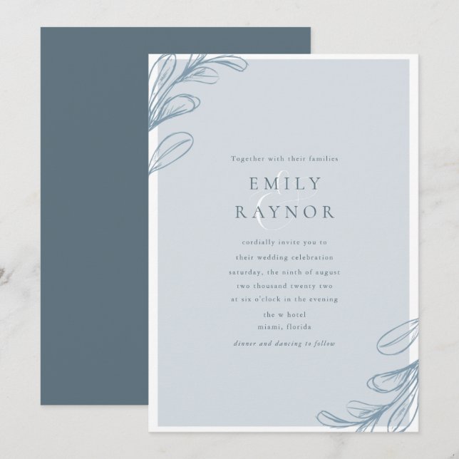 Dusty Blue Modern Wedding Invitation (Front/Back)