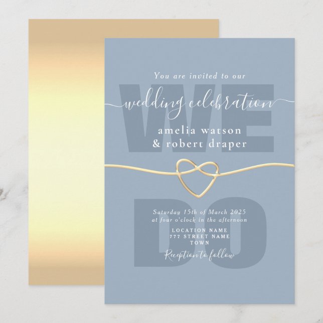 Dusty Blue Modern Wedding Reception Invitation (Front/Back)