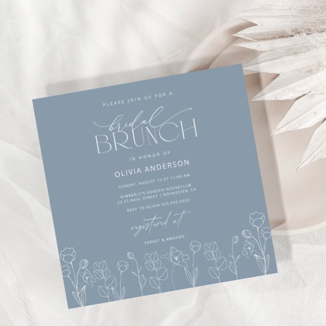 Dusty Blue Moderne Floral Bridal Brunch Invitation (Créateur téléchargé)