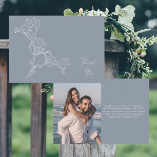 Dusty Blue Moderne Floral Photo Mariage Merci
