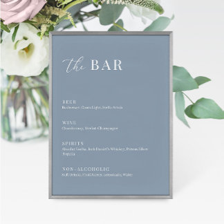 Dusty Blue Moderne Mariage élégant Le Bar Menu