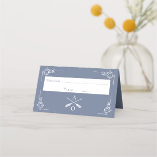 Dusty Blue Monogram and Arrows Reception Place Card