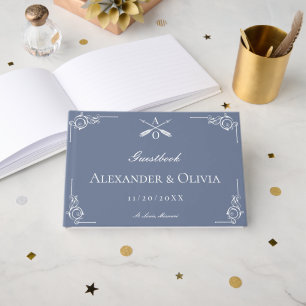 Dusty Blue Monogram and Arrows Wedding Guest Book