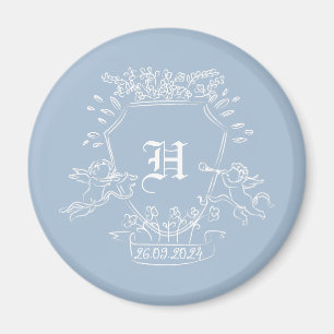 Dusty Blue Monogram Baby Shower Favour Magnet