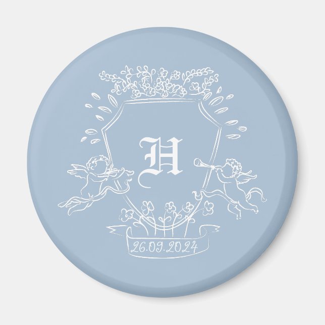 Dusty Blue Monogram Baby Shower Favour Magnet (Front)