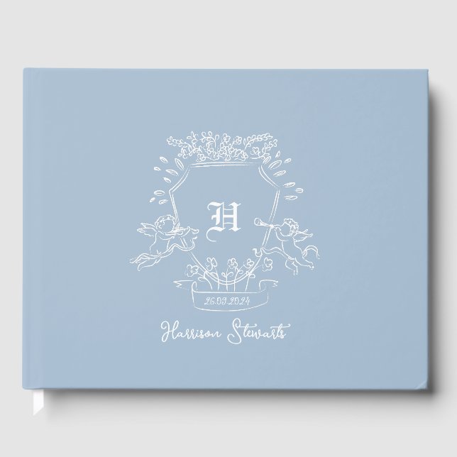 Dusty Blue Monogram Baby shower Livre d'or (Recto)