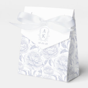 Dusty Blue Monogram Crest Chinoiserie Peonies Favor Box