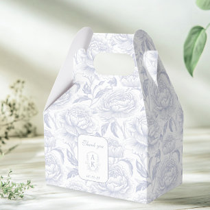 Dusty Blue Monogram Crest Chinoiserie Peonies Favor Box
