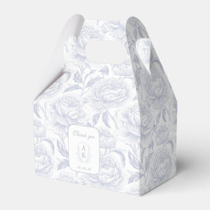 Dusty Blue Monogram Crest Chinoiserie Peonies Favor Box