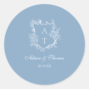 Dusty Blue Monogram Crest Wedding Envelope Seal