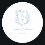 Dusty Blue Monogram Crest Wedding Envelope Seal<br><div class="desc">Elegant dusty blue script floral monogram crest wedding classic envelope seal sticker.</div>