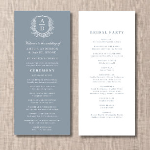 Dusty Blue Monogram Crest Wedding Programme