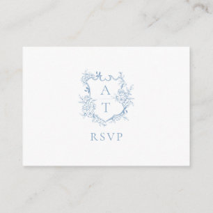 Dusty Blue Monogram Crest Wedding QR Code RSVP Enclosure Card