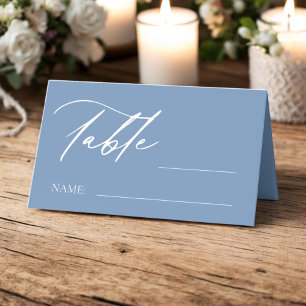 Dusty Blue Monogram Crest Wedding Table Number Place Card
