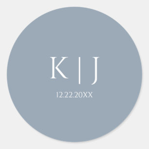 Dusty Blue Monogram Initial Minimal Trendy Wedding Classic Round Sticker