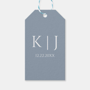Dusty Blue Monogram Initial Minimal Trendy Wedding Gift Tags