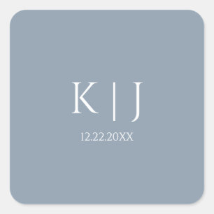 Dusty Blue Monogram Initial Minimal Trendy Wedding Square Sticker