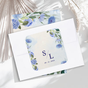 Dusty Blue Monogram Initials Wedding Envelope Square Sticker