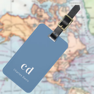 Dusty blue monogram luggage tag
