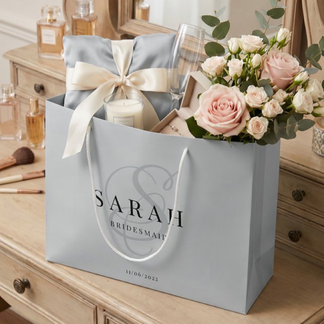 Dusty Blue Monogram Personalized Bridesmaid Large Gift Bag (Creator Uploaded)
