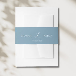 Dusty Blue Monogram Wedding Belly Band Invitation Belly Band
