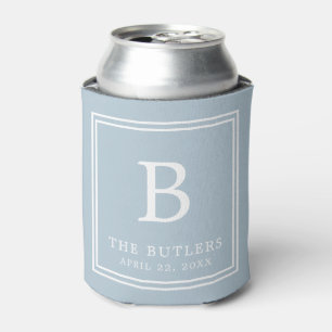 Dusty Blue Monogram Wedding Can Cooler