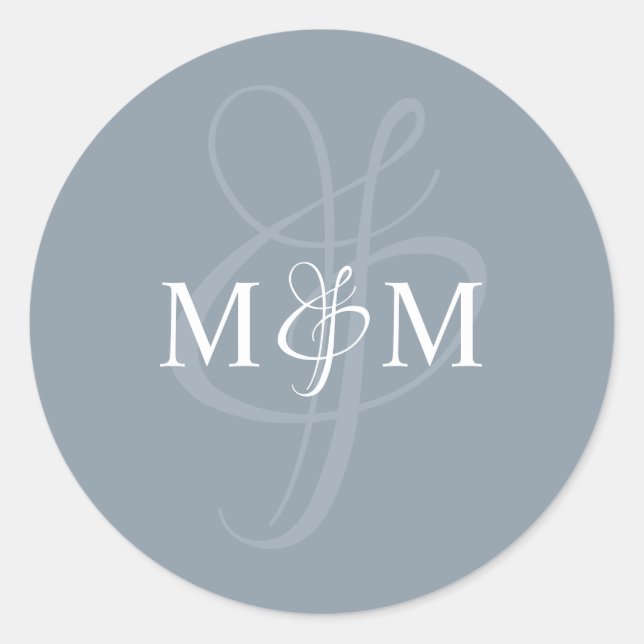Dusty Blue Monogram Wedding Envelope Sticker Seals (Front)