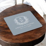 Dusty Blue Monogram Wedding Floral Crest Elegant Square Paper Coaster<br><div class="desc">Add a refined touch to your wedding decor with our Dusty Blue Monogram Wedding Floral Crest Elegant Square Paper Coaster. Featuring a soft dusty blue backdrop, a delicate floral crest, and a personalized monogram, this coaster beautifully blends classic charm with modern sophistication. Perfect for cocktail hours, receptions, or bridal showers,...</div>