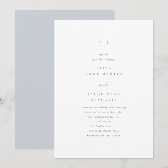 Dusty Blue Monogram Wedding Invitation (Front/Back)
