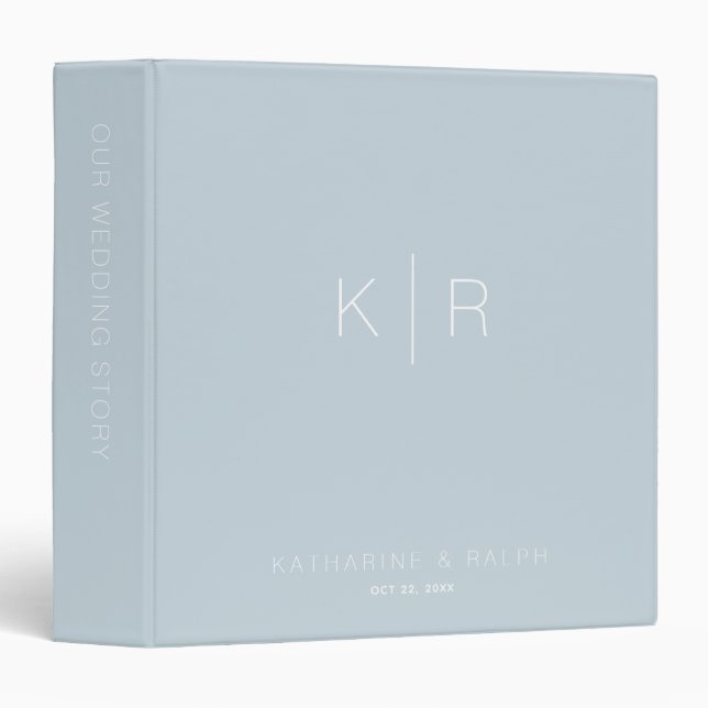 Dusty Blue Monogram Wedding Photo Album Binder (Front/Spine)