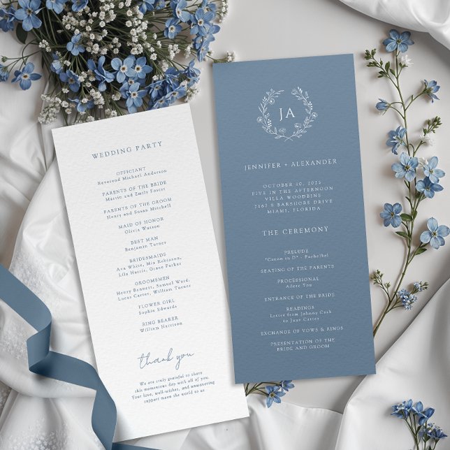 Dusty Blue Monogram Wedding Program (Creator Uploaded)