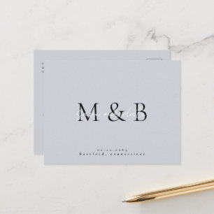 Dusty Blue Monogram Wedding Save the Date Announcement Postcard