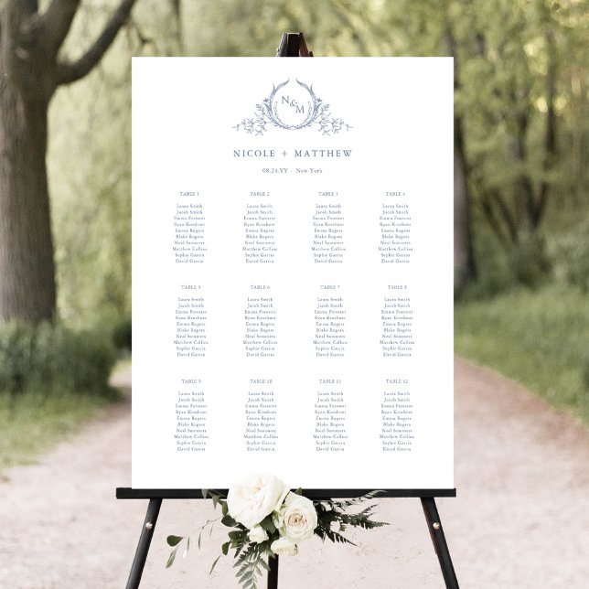 Dusty Blue Monogram Wedding Seating Chart Sign (Creator Uploaded)