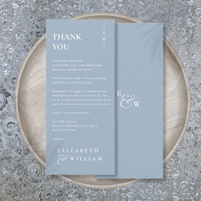 Dusty Blue Monogram Wedding Thank You Place Card (Dusty Blue Monogram Wedding Thank You Place Card)