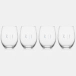 Dusty Blue Monograms Minimal Wedding Gift Favour Stemless Wine Glass<br><div class="desc">Designed with text template for monogrammed initials which you can customize!</div>