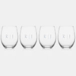 Dusty Blue Monograms Minimal Wedding Gift Favour Stemless Wine Glass<br><div class="desc">Designed with text template for monogrammed initials which you can customize!</div>