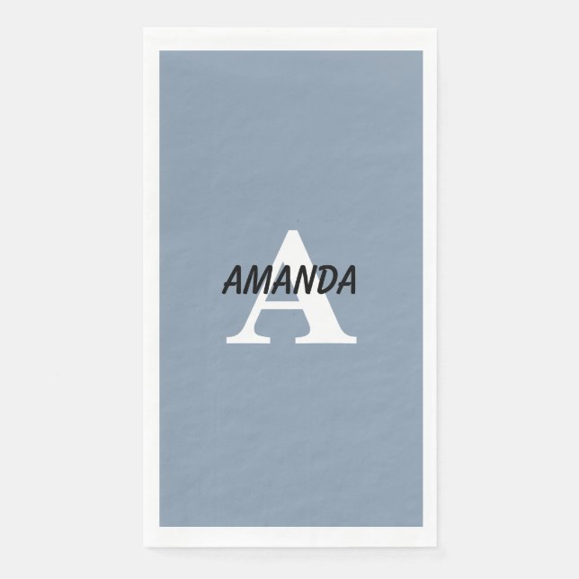 Dusty Blue Monograms Name Bridal Shower Birthday Napkin (Front)