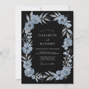 Dusty Blue Moody Floral Wedding Invitation