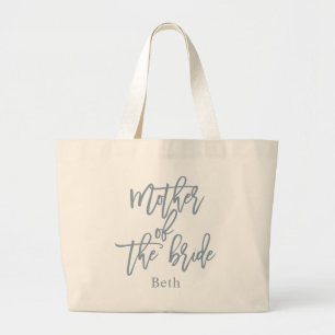 Dusty Blue Mother of the Bride Lettering Script Large Tote Bag