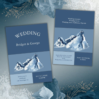 Dusty Blue Mountain Landscape Modern Wedding  Invitation