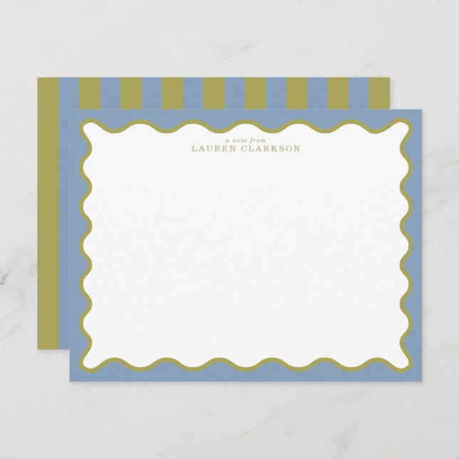 Dusty Blue & Mustard Wavy Border Note Card (Front/Back)