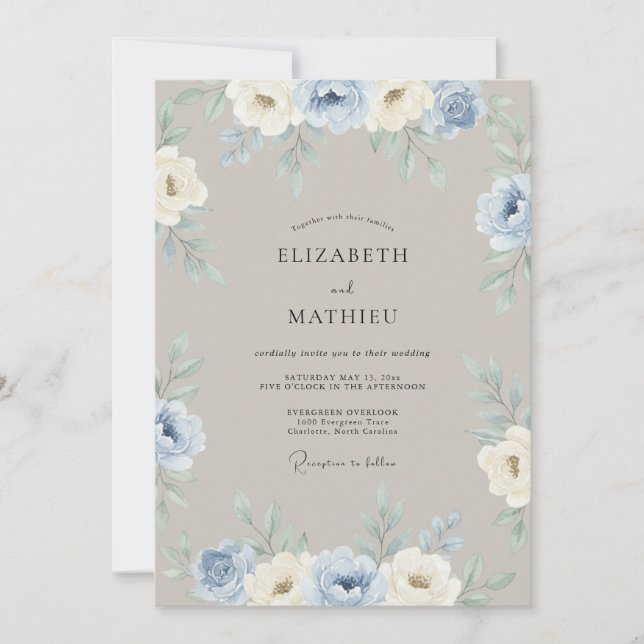 Dusty Blue Muted Winter Wedding Invitation (Front)