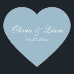 Dusty Blue Name Date Elegant Wedding Heart Sticker<br><div class="desc">Dusty blue wedding stickers for your wedding invitations,  thank you notes and all your mailings.</div>