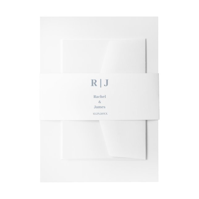 Dusty Blue Name Monogram Simple Elegant Wedding Invitation Belly Band (Front Example)