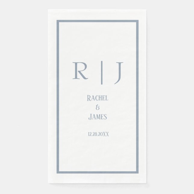 Dusty Blue Name Monogram Simple Elegant Wedding Napkin (Front)