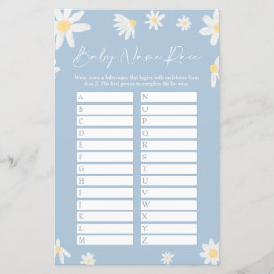 Dusty Blue Name Race Baby Shower Game card