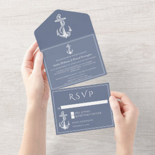 Dusty Blue Nautical Anchor All In One Invitation