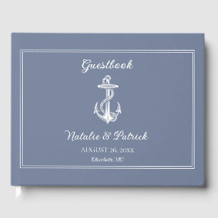 Dusty Blue Nautical Anchor Wedding Guest Book