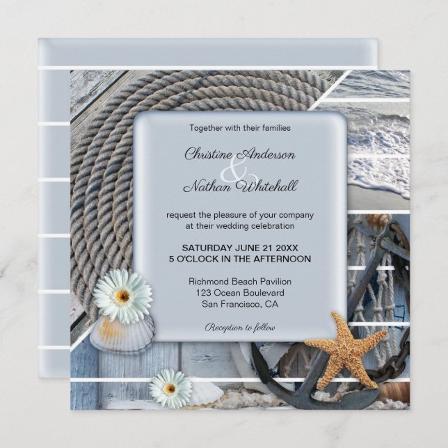 Dusty Blue Nautical Anchor Wedding Invitation (Front/Back)